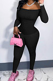 Sexy A Word Shoulder Solid Color Ribber Bodycon Jumpsuits ED8554