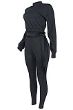 Euramerican Women Fashion Casual Solid Color Dew Waist Pants Sets ED1108