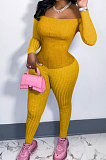 Sexy A Word Shoulder Solid Color Ribber Bodycon Jumpsuits ED8554
