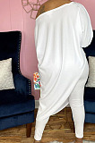 Casual Simple Letter Printed Oblique Shoulder Irregularity Tops Skinny Pants Plain Suit CYY81002