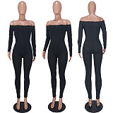 Sexy A Word Shoulder Solid Color Ribber Bodycon Jumpsuits ED8554