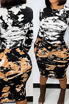 Women Bodycon Long Sleeve Tie Dye Mini Dress AOM1034 