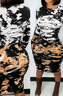Women Bodycon Long Sleeve Tie Dye Mini Dress AOM1034 