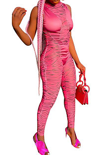 Euramerican Women Stripe Mesh Spaghetti Spliced Sleeveless Bodycon Jumpsuits FFE208