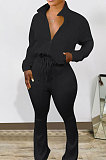 Women Casual Solid Color Cardigan Zipper Collect Waist Sport Pants Sets ED8555