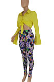 Women Long Sleeve Shirts Turn-Down Collar Printing Pants Sets FFE207