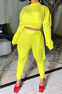 Euramerican Women Fashion Casual Solid Color Dew Waist Pants Sets ED1108