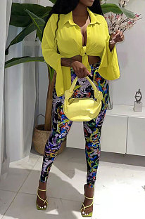 Women Long Sleeve Shirts Turn-Down Collar Printing Pants Sets FFE207