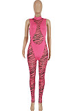 Euramerican Women Stripe Mesh Spaghetti Spliced Sleeveless Bodycon Jumpsuits FFE208