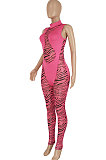 Euramerican Women Stripe Mesh Spaghetti Spliced Sleeveless Bodycon Jumpsuits FFE208