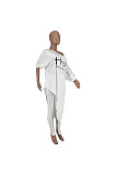 Casual Simple Letter Printed Oblique Shoulder Irregularity Tops Skinny Pants Plain Suit CYY81002