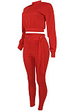 Euramerican Women Fashion Casual Solid Color Dew Waist Pants Sets ED1108