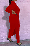 Fashion Sexy Pure Color Oblique Shoulder Irregularity Tops Skinny Pants Casual Suit HG156