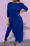 Fashion Sexy Pure Color Oblique Shoulder Irregularity Tops Skinny Pants Casual Suit HG156