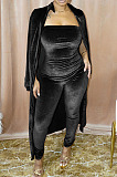 Wholesale Women's Velvet Strapless Slim Fitting Jumpsuits+Cardigan Long Coat Fashion Suit HG155