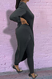 Fashion Sexy Pure Color Oblique Shoulder Irregularity Tops Skinny Pants Casual Suit HG156