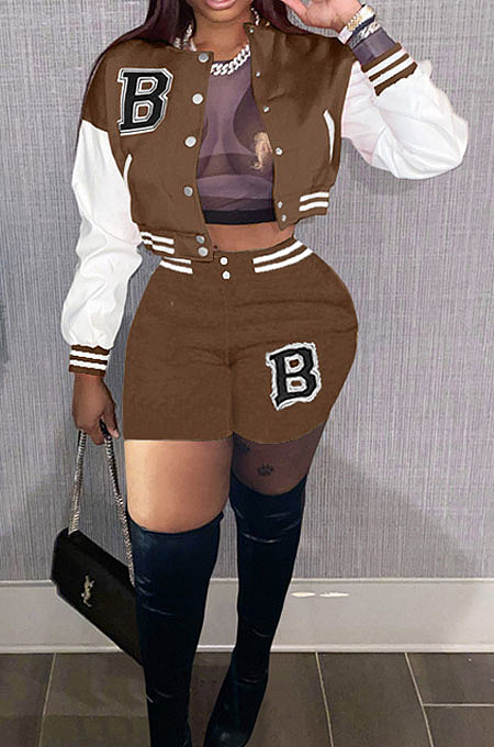 Jacket Baseball Uniform Letter Printed Sport Spliced Casual Two-Piece MN8393