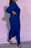 Fashion Sexy Pure Color Oblique Shoulder Irregularity Tops Skinny Pants Casual Suit HG156