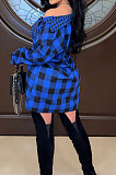 Euramerican Simple Plaid Printed Spliced Single-Breasted Sleeve-Ties Shirt Dress MN8391
