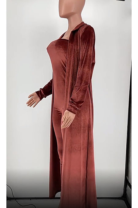 Wholesale Women's Velvet Strapless Slim Fitting Jumpsuits+Cardigan Long Coat Fashion Suit HG155