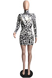 Night Club Sexy Leopard Print Design Printed Long Sleeve Slim Fitting Hip Dress LML281