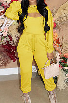 Women Trendy Pure Color Casual Sport Three Pieces GLS10078