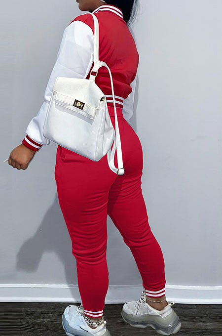 Color Matching Letters Printing Cardigan Single-Breasted Long Sleeve Baseball Uniform Pants Sets HTC1163