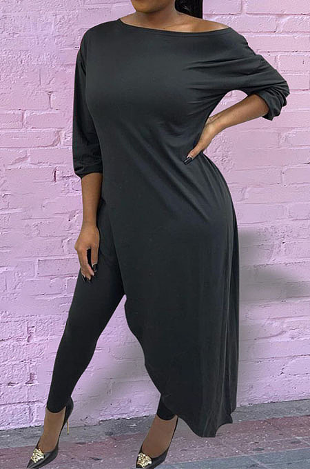 Fashion Sexy Pure Color Oblique Shoulder Irregularity Tops Skinny Pants Casual Suit HG156