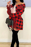 Euramerican Simple Plaid Printed Spliced Single-Breasted Sleeve-Ties Shirt Dress MN8391