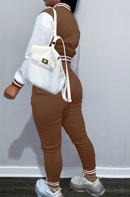 Color Matching Letters Printing Cardigan Single-Breasted Long Sleeve Baseball Uniform Pants Sets HTC1163