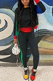 Women Fashion Casual Sport Contrast Color Spliced Pants Sets GLS10038