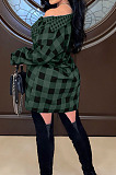 Euramerican Simple Plaid Printed Spliced Single-Breasted Sleeve-Ties Shirt Dress MN8391