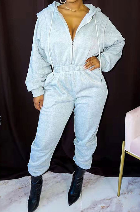 Women Casual Solid Color Thick Loose Mid Waist Casual Jumpsuits ED8558