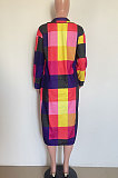 Women Fashion Plaid Winter Single-Breasted Turn-Down Collar Long Outerwear HM5528