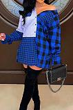 Euramerican Simple Plaid Printed Spliced Single-Breasted Sleeve-Ties Shirt Dress MN8391