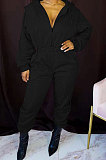 Women Casual Solid Color Thick Loose Mid Waist Casual Jumpsuits ED8558
