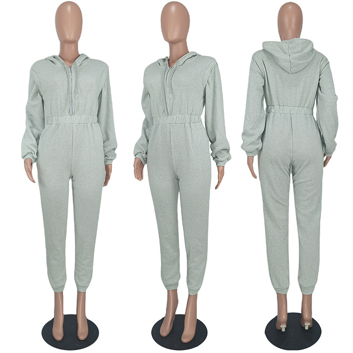 Women Casual Solid Color Thick Loose Mid Waist Casual Jumpsuits ED8558