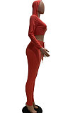 Euramerican Women Ribber Fashion Casual Long Sleeve Solid Color Hoodie Bodycon Pants Sets GLS8008