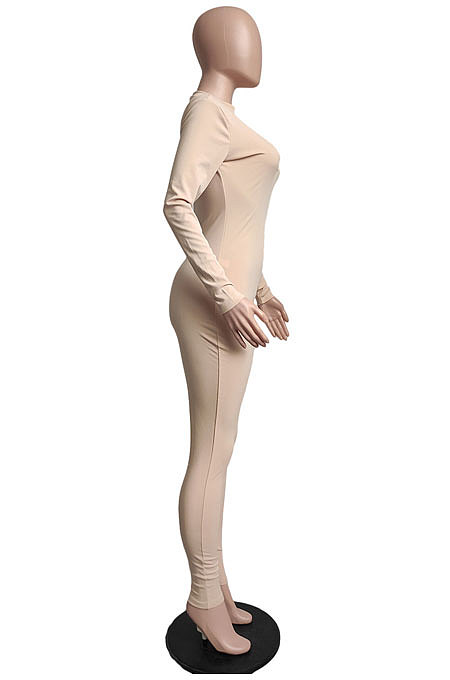 Fashion New Long Sleeve Front Hollow Out Solid Color Bodycon Jumpsuits LML286