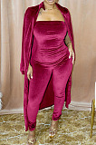Wholesale Women's Velvet Strapless Slim Fitting Jumpsuits+Cardigan Long Coat Fashion Suit HG155