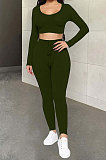 Euramerican Women Ribber Fashion Casual Long Sleeve Solid Color Hoodie Bodycon Pants Sets GLS8008