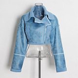 Casual Simplee Trendy Short Long Sleeve Zipper Irregular Keeo Warm Outerwear CJA865980