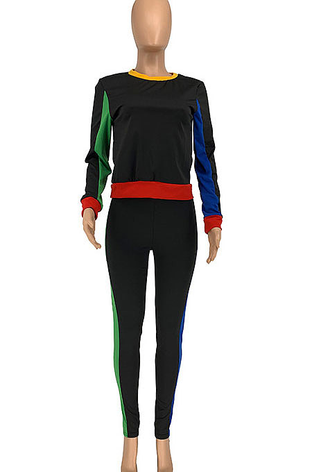 Women Fashion Casual Sport Contrast Color Spliced Pants Sets GLS10038