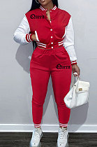 Color Matching Letters Printing Cardigan Single-Breasted Long Sleeve Baseball Uniform Pants Sets HTC1163