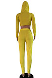 Euramerican Women Ribber Fashion Casual Long Sleeve Solid Color Hoodie Bodycon Pants Sets GLS8008
