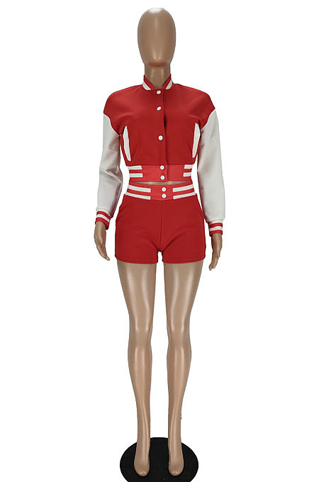 Jacket Baseball Uniform Sport Spliced Casual Two-Piece MN8395