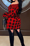 Euramerican Simple Plaid Printed Spliced Single-Breasted Sleeve-Ties Shirt Dress MN8391