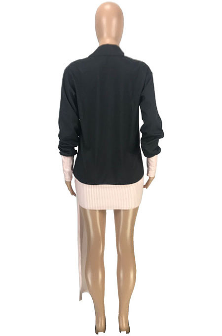 Night Club Stipe fSpliced Long Sleeve Lapel Neck Loose Shirts SM9226