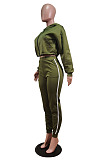 Fashion Casual Long Sleeve Dew Waist Zipper Cardigan Tops Jogger Pants Solid Color Suit WY6866