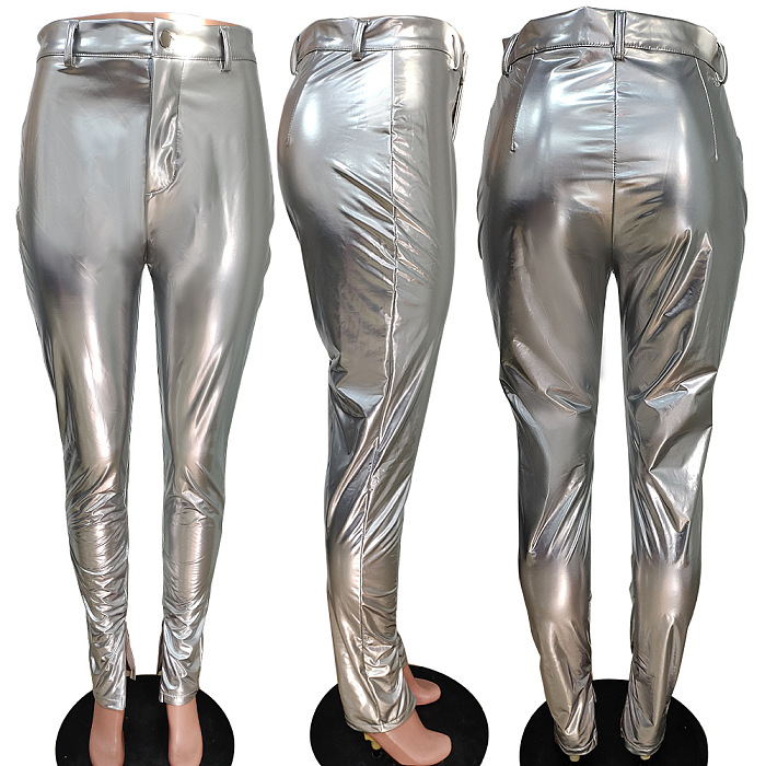 Autumn Winter Split Glitter Mid Waist Bodycon Pants LD9006